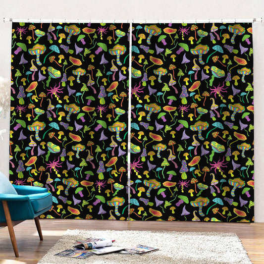 Psychedelic Mushroom Pattern Print Pencil Pleat Curtains