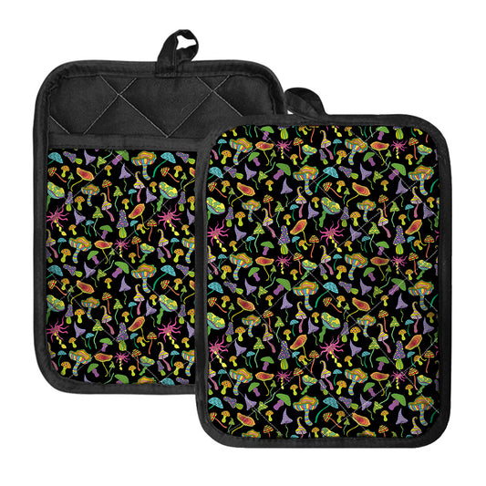 Psychedelic Mushroom Pattern Print Pot Holders With Pocket