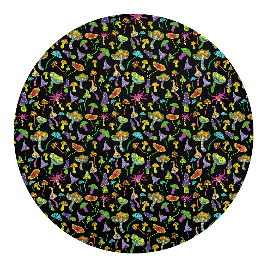 Psychedelic Mushroom Pattern Print Round Blanket
