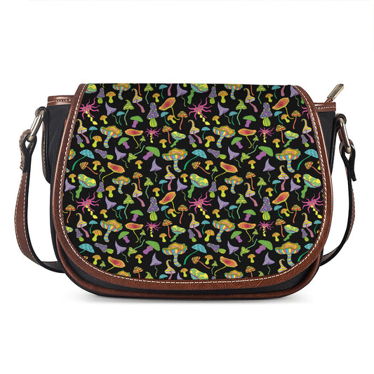 Psychedelic Mushroom Pattern Print Saddle Bag
