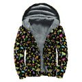 Psychedelic Mushroom Pattern Print Sherpa Lined Zip Up Hoodie