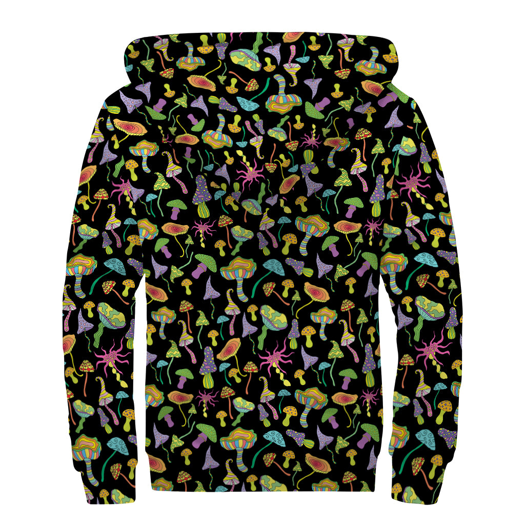 Psychedelic Mushroom Pattern Print Sherpa Lined Zip Up Hoodie