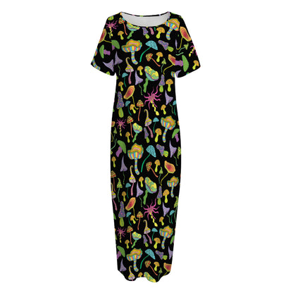Psychedelic Mushroom Pattern Print Short Sleeve Long Nightdress