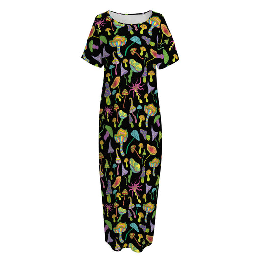 Psychedelic Mushroom Pattern Print Short Sleeve Long Nightdress