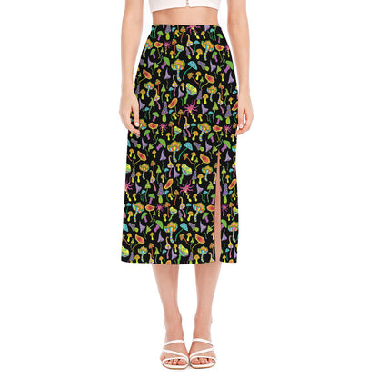 Psychedelic Mushroom Pattern Print Side Slit Midi Skirt