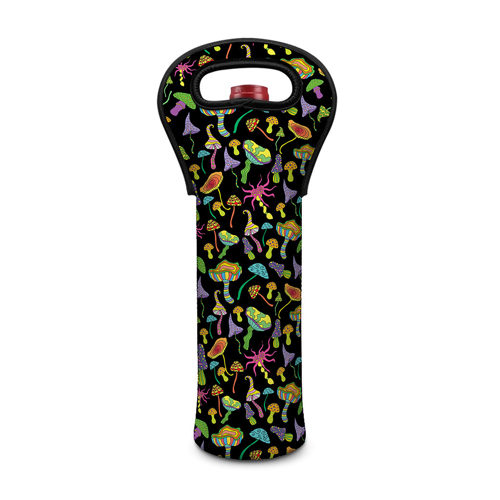 Psychedelic Mushroom Pattern Print Single Neoprene Wine Tote