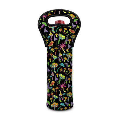 Psychedelic Mushroom Pattern Print Single Neoprene Wine Tote