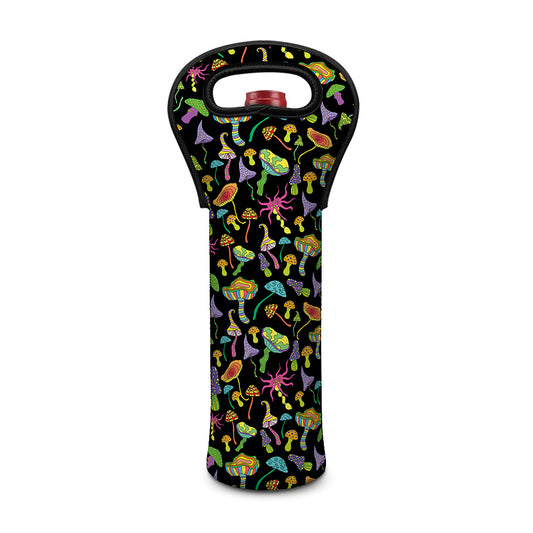 Psychedelic Mushroom Pattern Print Single Neoprene Wine Tote