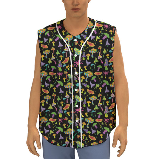 Psychedelic Mushroom Pattern Print Sleeveless Baseball Jersey