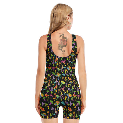 Psychedelic Mushroom Pattern Print Sleeveless One Piece Swimsuit