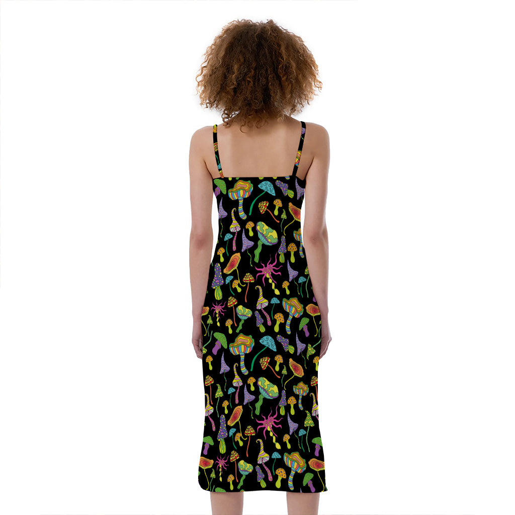 Psychedelic Mushroom Pattern Print Slim Fit Midi Cami Dress