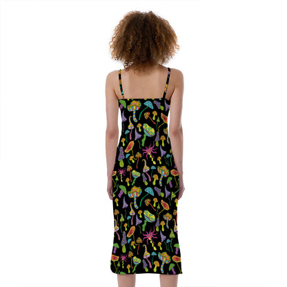Psychedelic Mushroom Pattern Print Slim Fit Midi Cami Dress