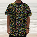 Psychedelic Mushroom Pattern Print Textured Short Sleeve Shirt