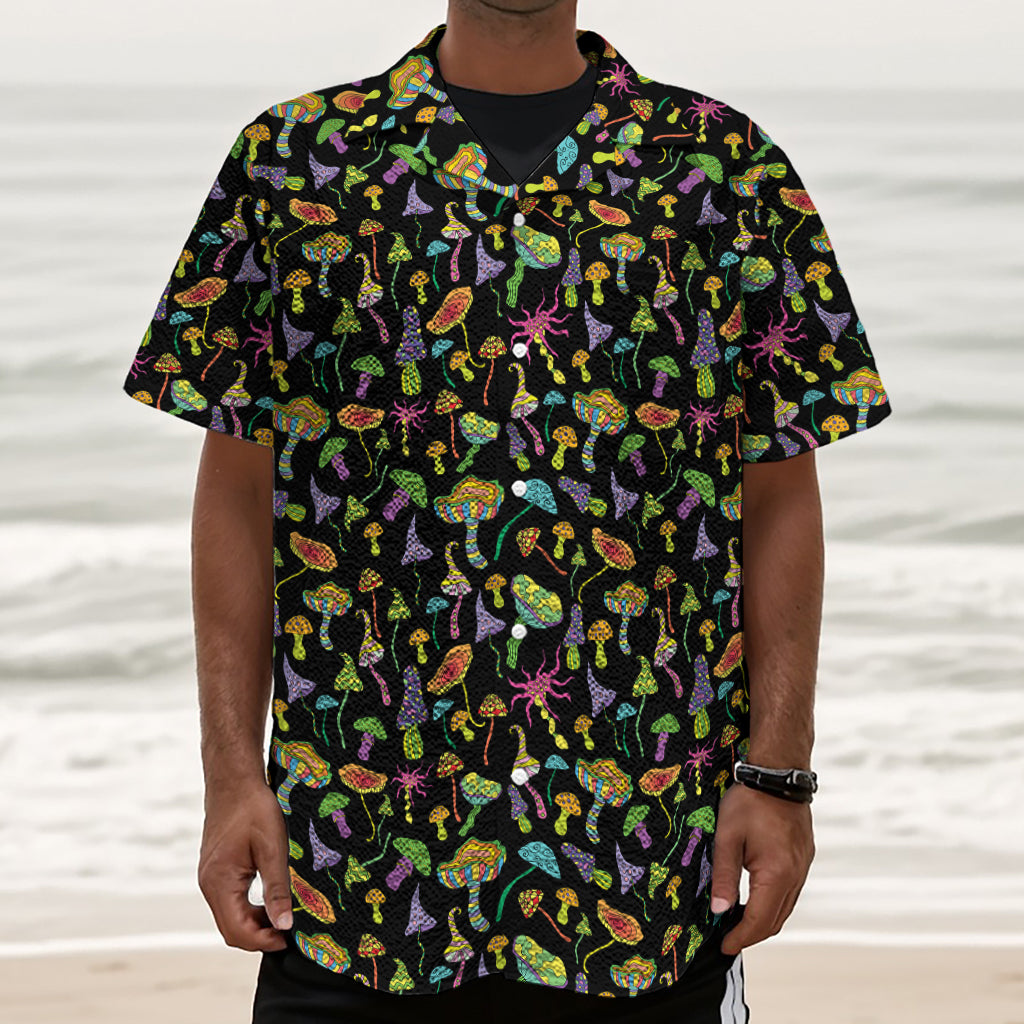 Psychedelic Mushroom Pattern Print Textured Short Sleeve Shirt