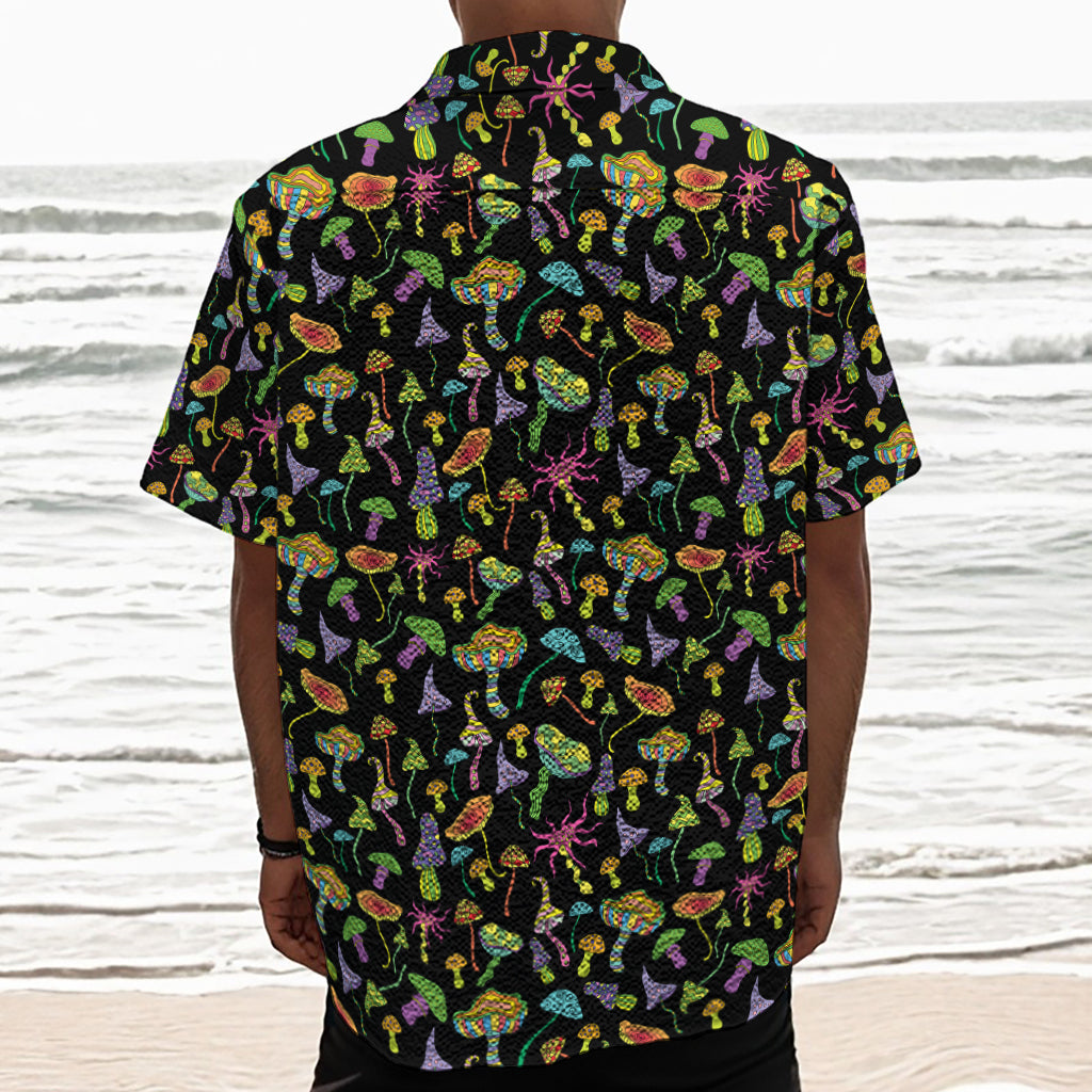 Psychedelic Mushroom Pattern Print Textured Short Sleeve Shirt