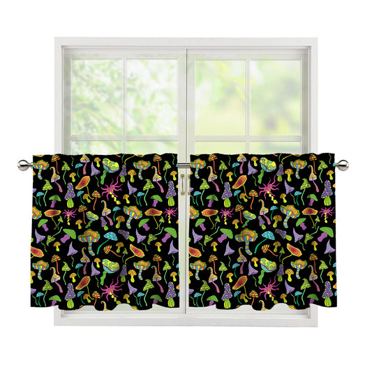 Psychedelic Mushroom Pattern Print Tier Curtains