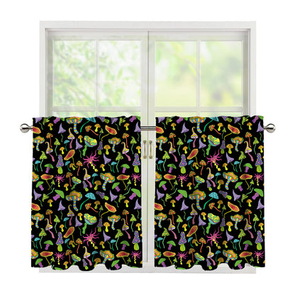 Psychedelic Mushroom Pattern Print Tier Curtains