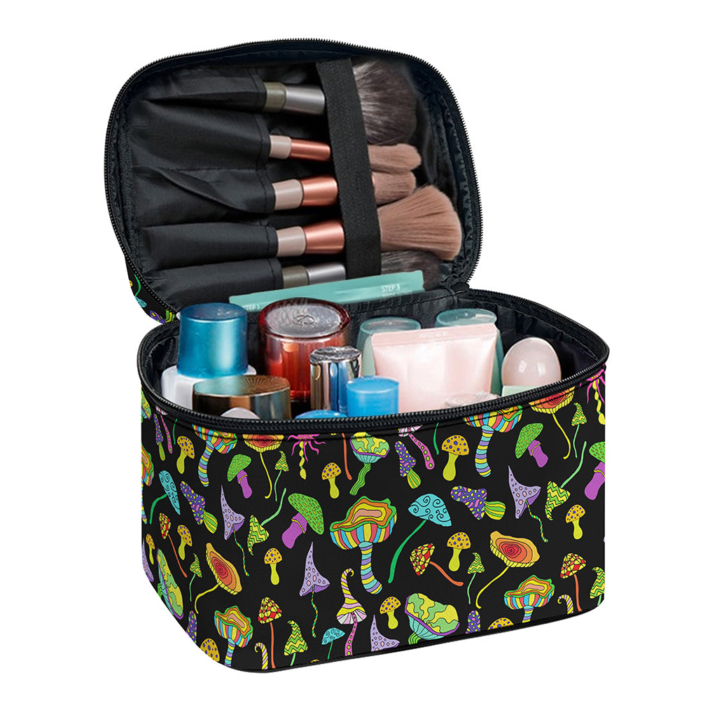 Psychedelic Mushroom Pattern Print Travel Makeup Bag
