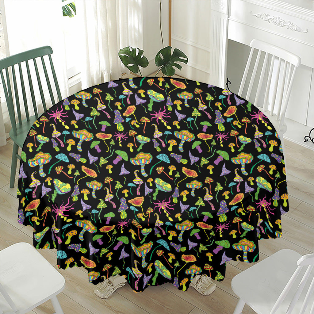 Psychedelic Mushroom Pattern Print Waterproof Round Tablecloth