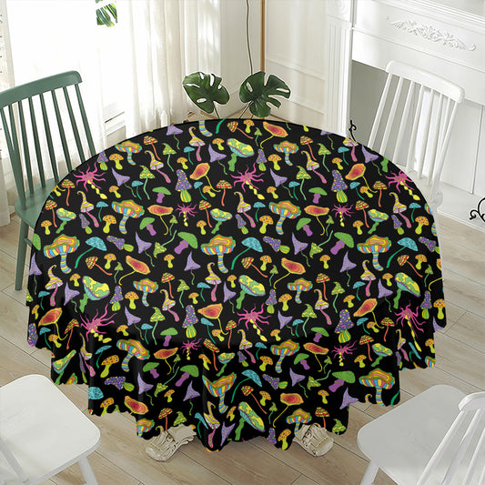 Psychedelic Mushroom Pattern Print Waterproof Round Tablecloth