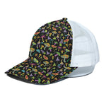 Psychedelic Mushroom Pattern Print White Mesh Trucker Cap