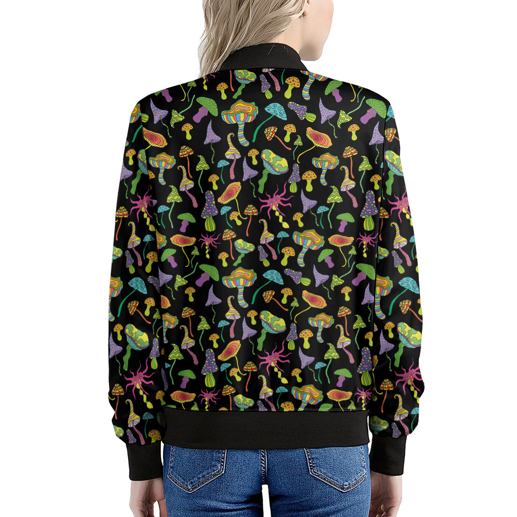 Psychedelic Mushroom Pattern Print Women's Bomber Jacket