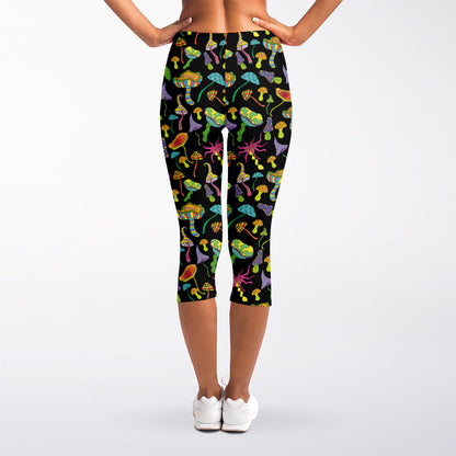 Psychedelic Mushroom Pattern Print Women's Capri Leggings