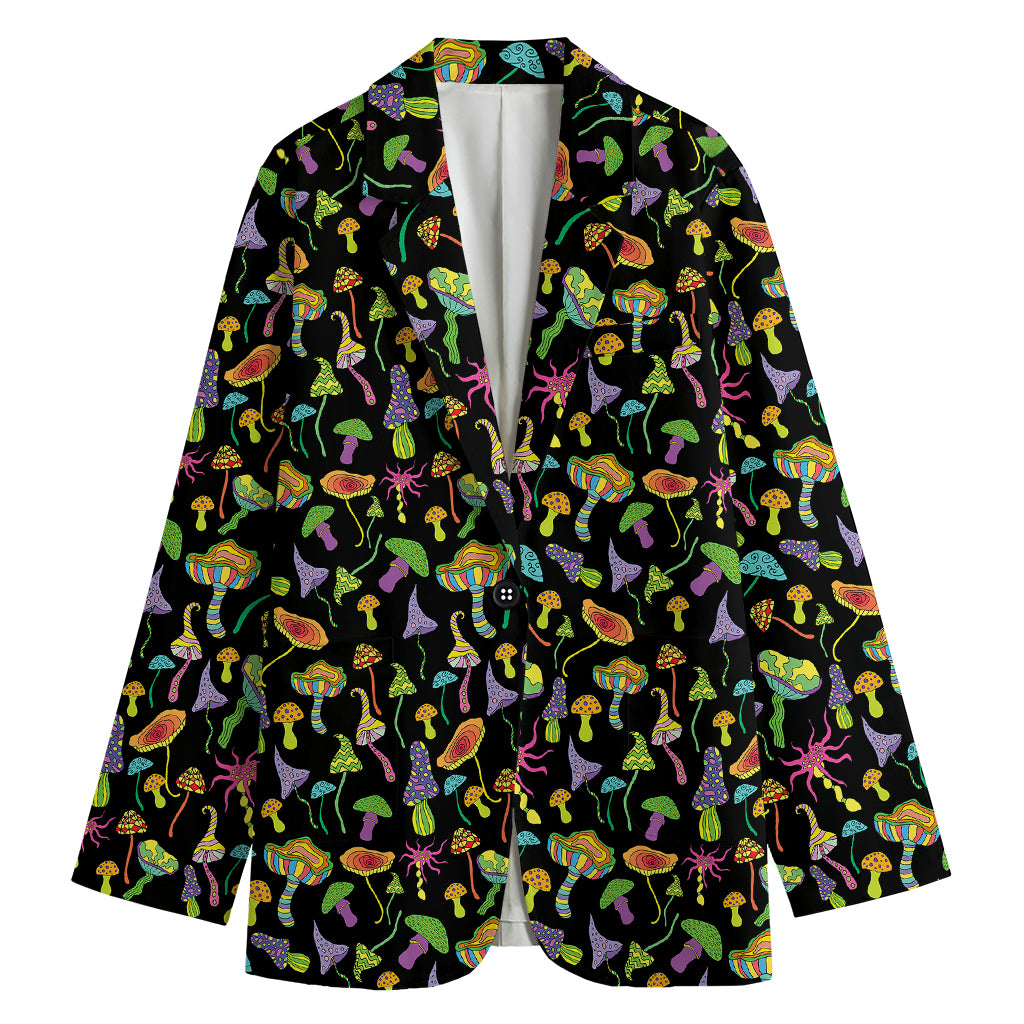Psychedelic Mushroom Pattern Print Women's Cotton Blazer