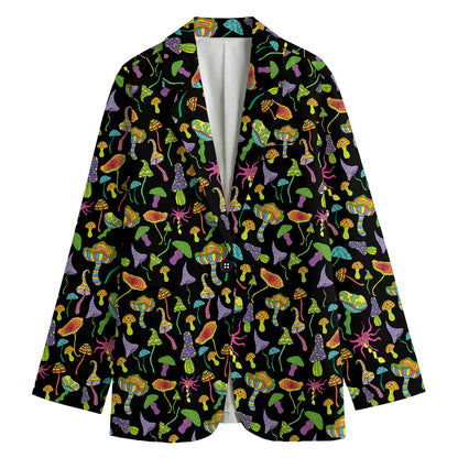 Psychedelic Mushroom Pattern Print Women's Cotton Blazer