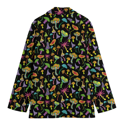 Psychedelic Mushroom Pattern Print Women's Cotton Blazer
