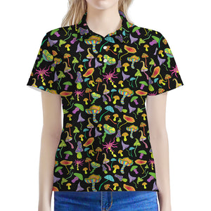 Psychedelic Mushroom Pattern Print Women's Polo Shirt