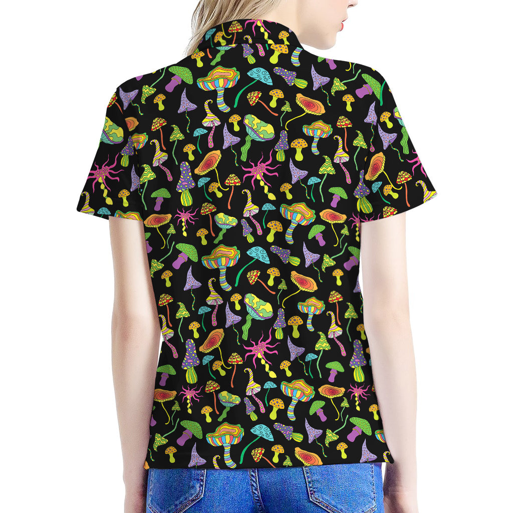 Psychedelic Mushroom Pattern Print Women's Polo Shirt