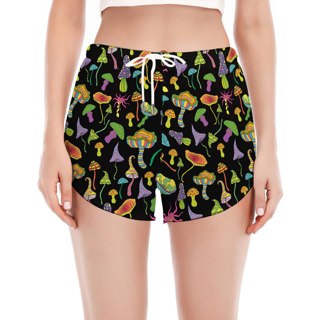 Psychedelic Mushroom Pattern Print Women's Split Running Shorts