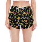 Psychedelic Mushroom Pattern Print Women's Split Running Shorts