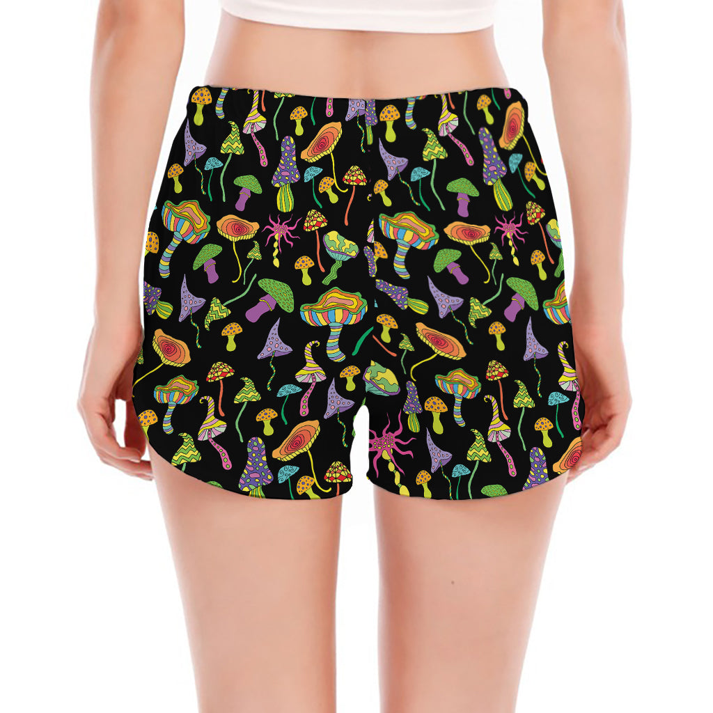 Psychedelic Mushroom Pattern Print Women's Split Running Shorts