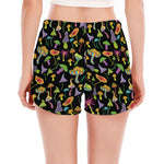 Psychedelic Mushroom Pattern Print Women's Split Running Shorts
