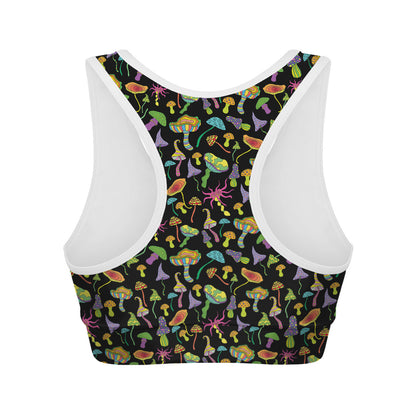 Psychedelic Mushroom Pattern Print Women's Sports Bra