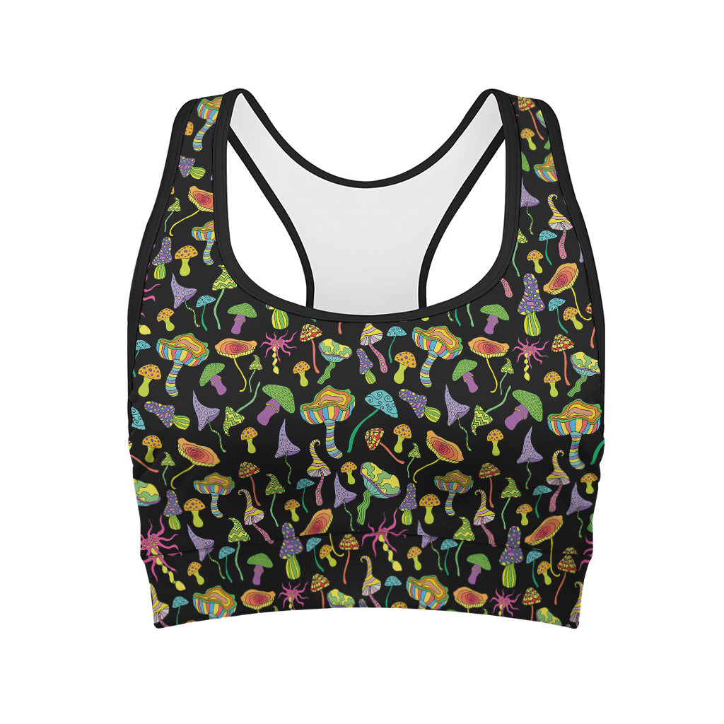 Psychedelic Mushroom Pattern Print Women's Sports Bra