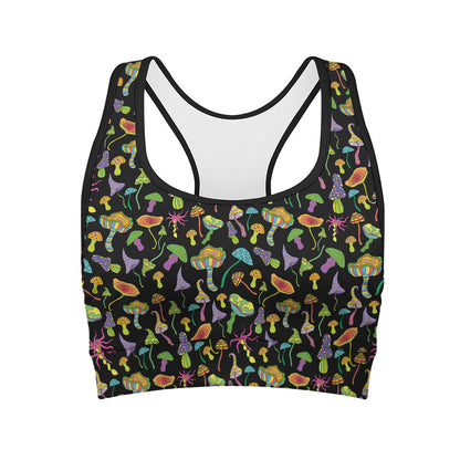 Psychedelic Mushroom Pattern Print Women's Sports Bra