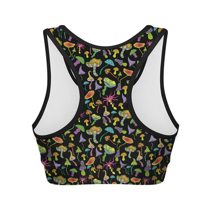 Psychedelic Mushroom Pattern Print Women's Sports Bra