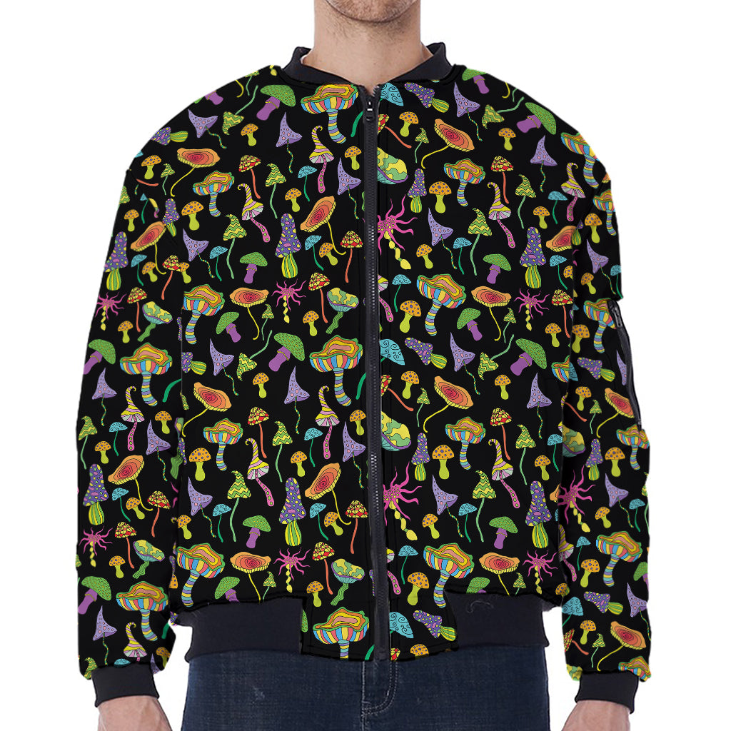 Psychedelic Mushroom Pattern Print Zip Sleeve Bomber Jacket