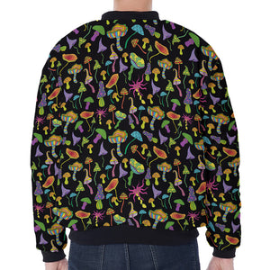 Psychedelic Mushroom Pattern Print Zip Sleeve Bomber Jacket