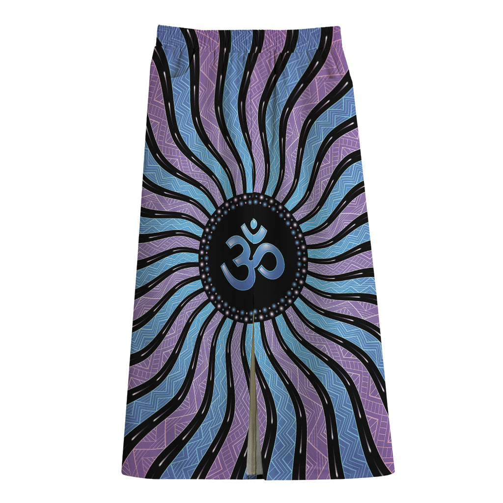Psychedelic Om Print Cotton Front Slit Maxi Skirt