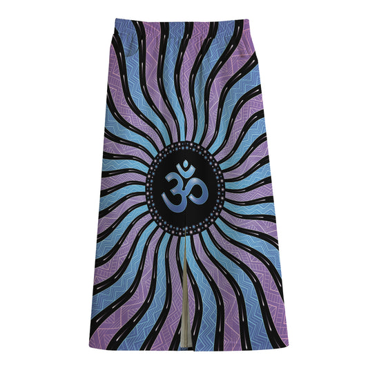 Psychedelic Om Print Cotton Front Slit Maxi Skirt