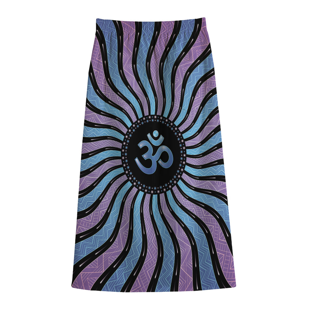 Psychedelic Om Print Cotton Front Slit Maxi Skirt