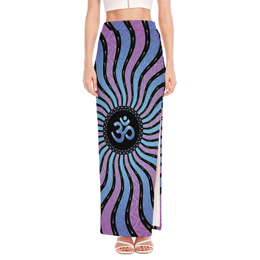 Psychedelic Om Print High Slit Maxi Skirt