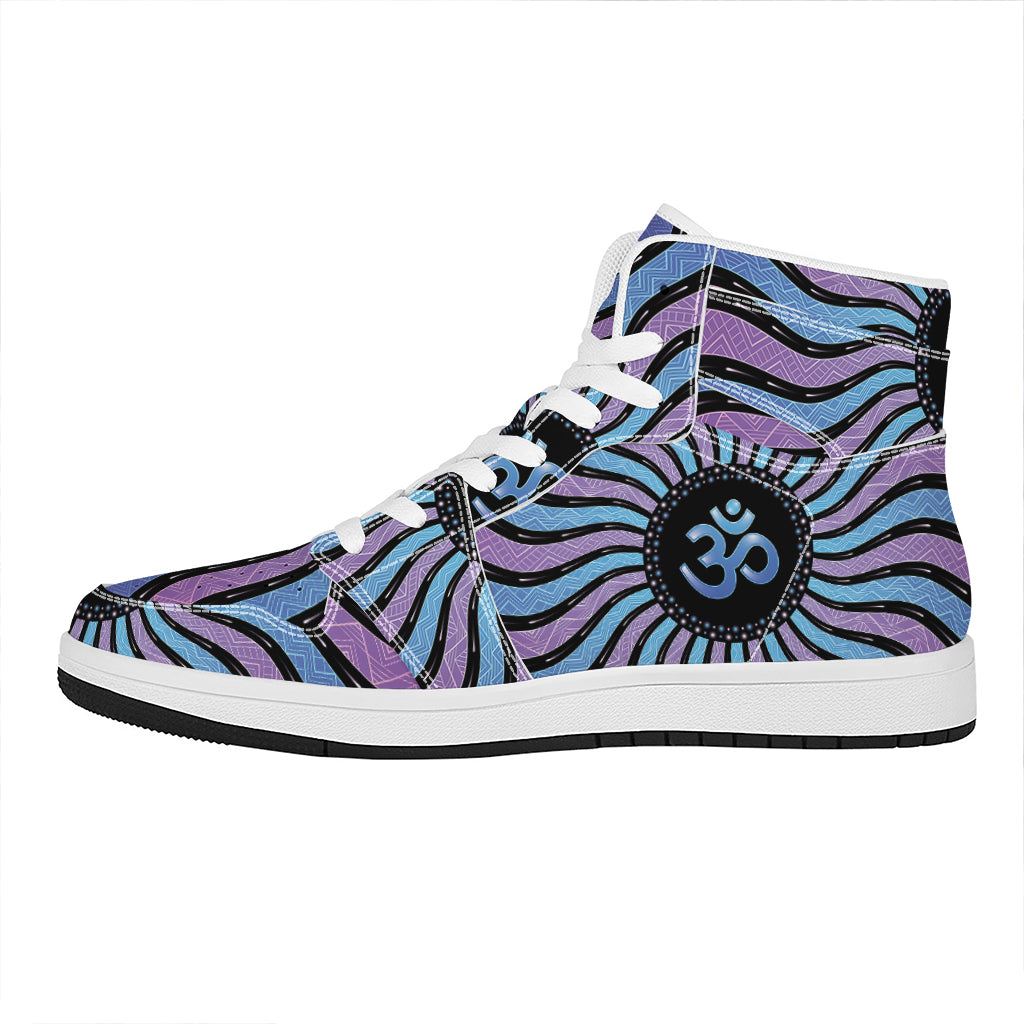 Psychedelic Om Print High Top Leather Sneakers