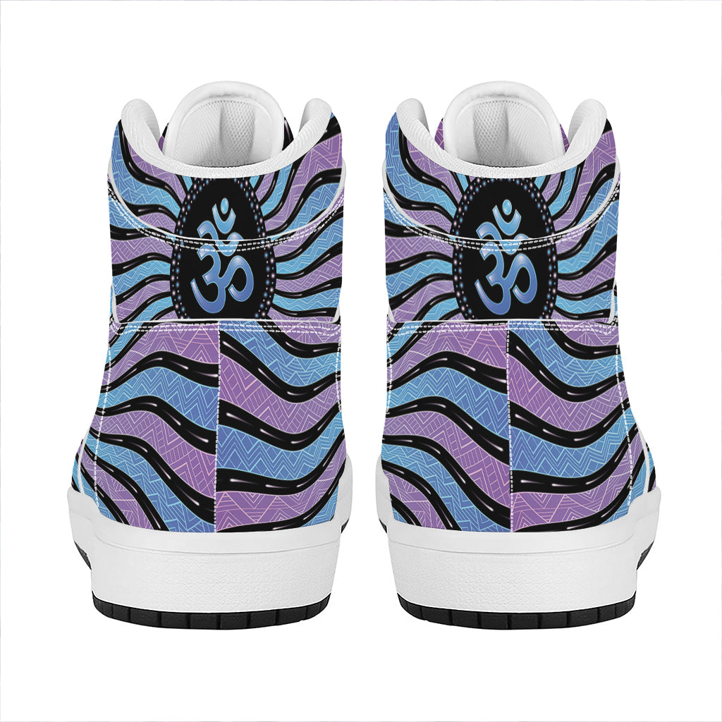 Psychedelic Om Print High Top Leather Sneakers