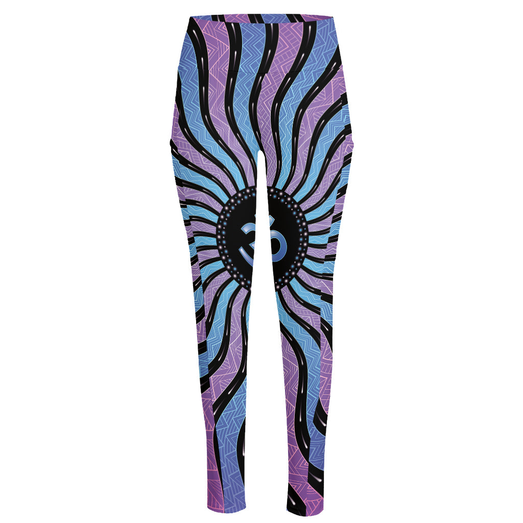 Psychedelic Om Print High-Waisted Pocket Leggings