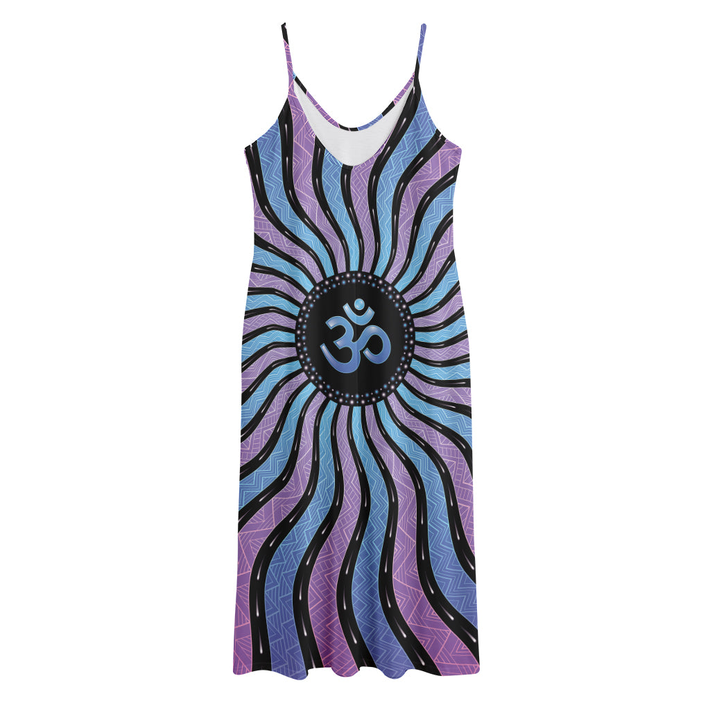 Psychedelic Om Print Jersey Midi Cami Dress